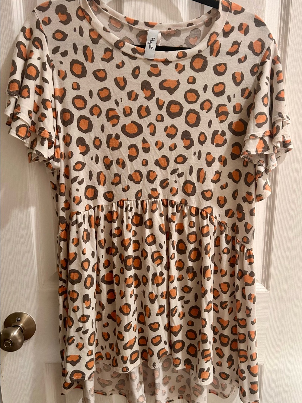 Leopard-Print Ruffle Babydoll Tunic - Beige & Orange